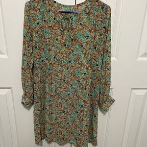 Amazon Floral Long Sleeve Dress in Teal and Brown